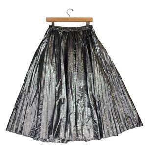 J.Crew Maxi Skirt Womens 0 Metallic Silver Pleated Lined A-Line Maximalism Party